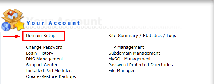 Nhấp vào Domain Setup