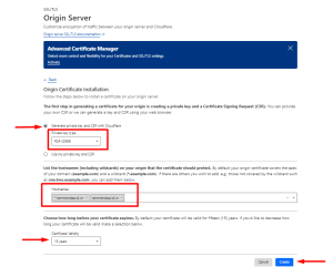 Chọn Generate private key and CSR with Cloudflare , rồi nhấn Create