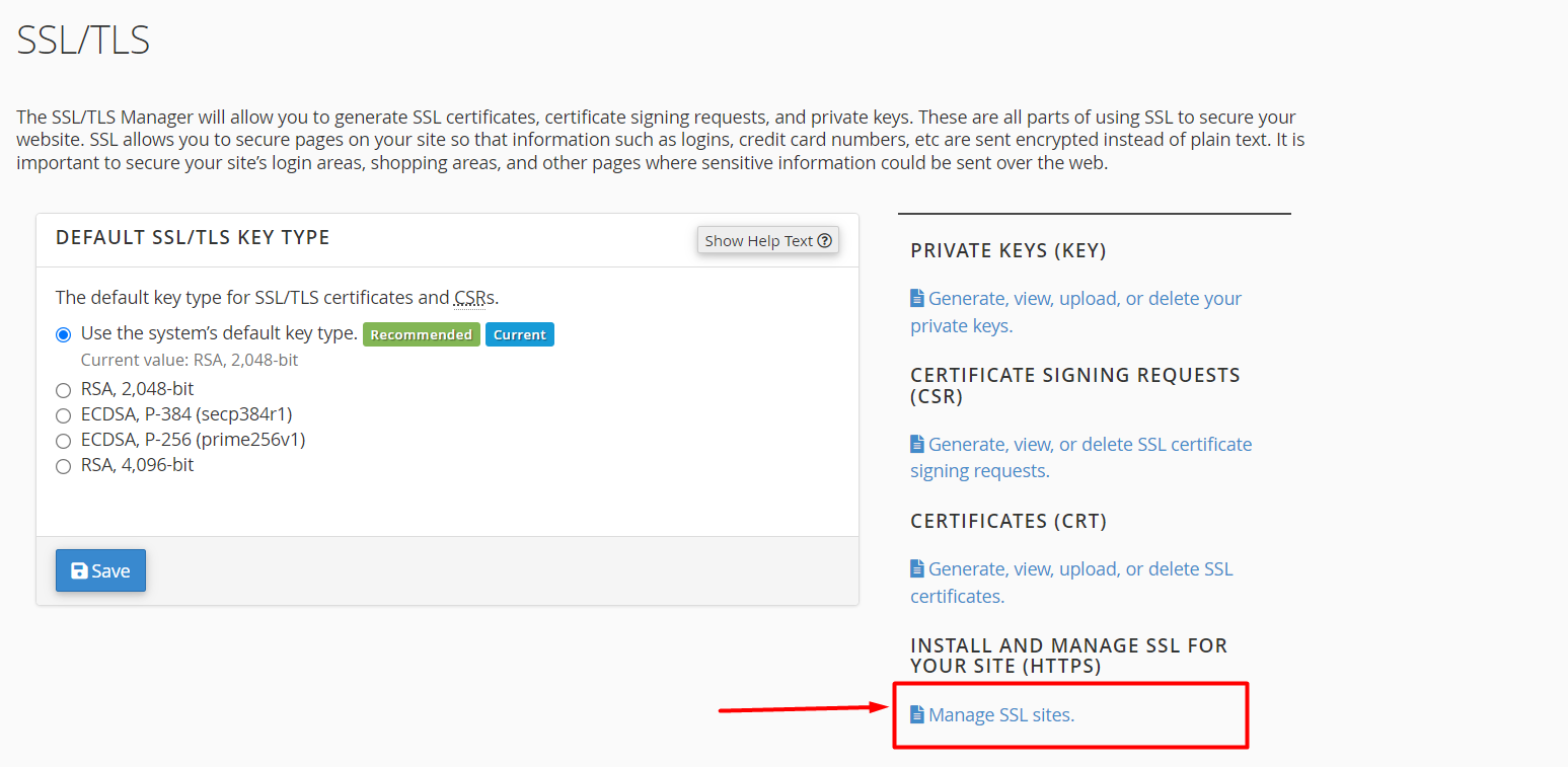 Chọn tiếp vào Manage SSL sites