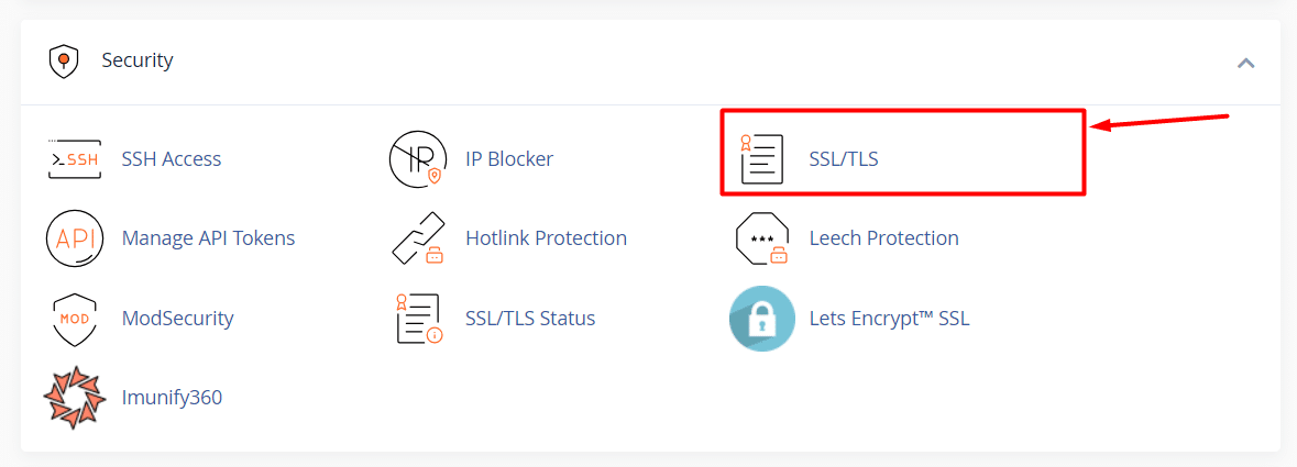 Tại giao diện cPanel, tìm đến phần SSL TLS