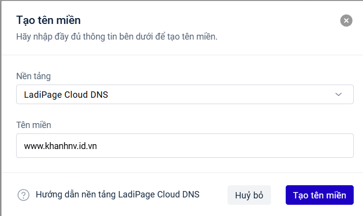 Tạo tên miền trên LadiPage