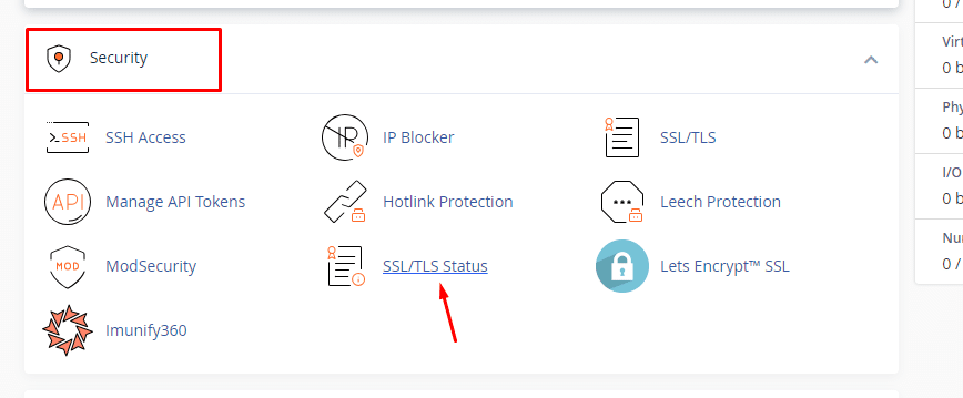 Chọn SSL/TLS Status