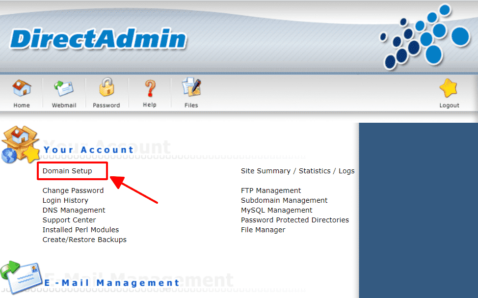 Chọn Domain Setup