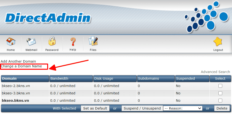 Chọn mục Change a Domain Name