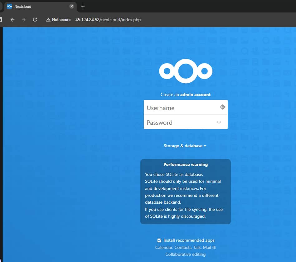 NextCloud hiện đã được cài đặt thành công