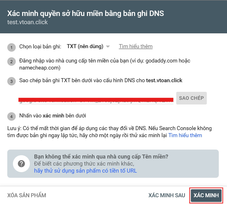 Trỏ bản ghi loại TXT cho tên miền