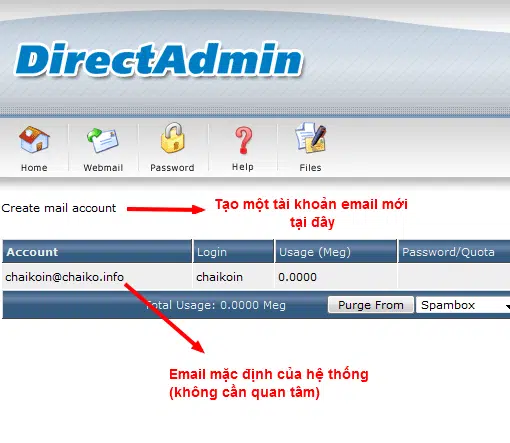 Chọn Create mail account