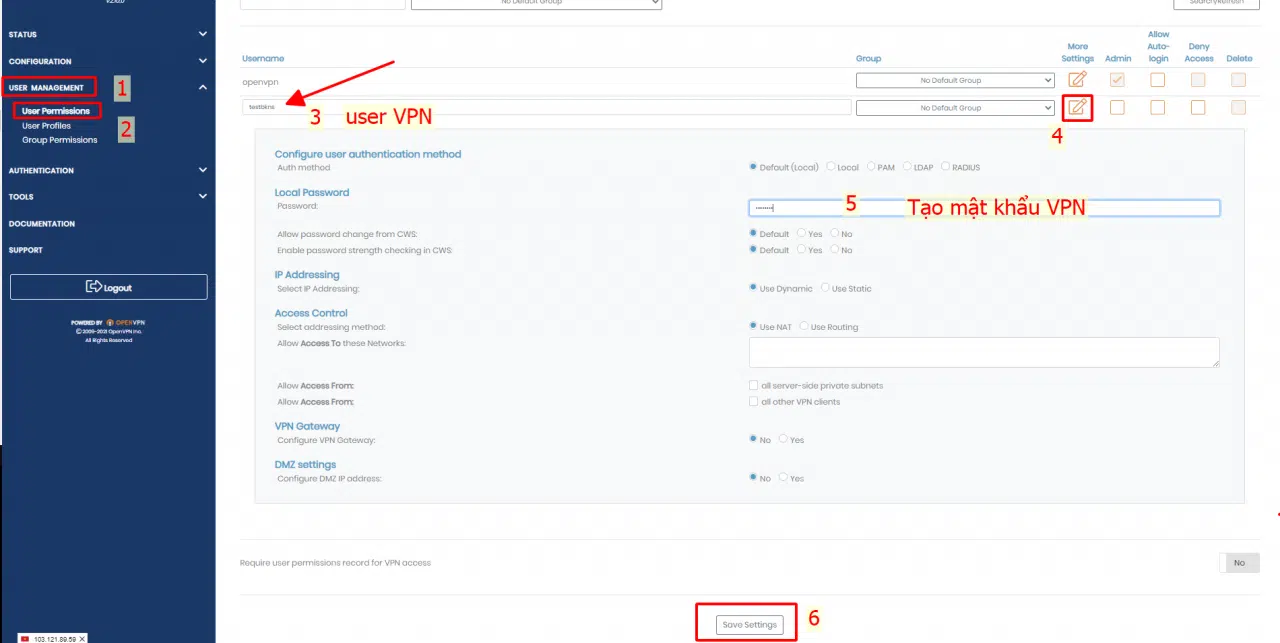 Tạo tài khoản client VPN