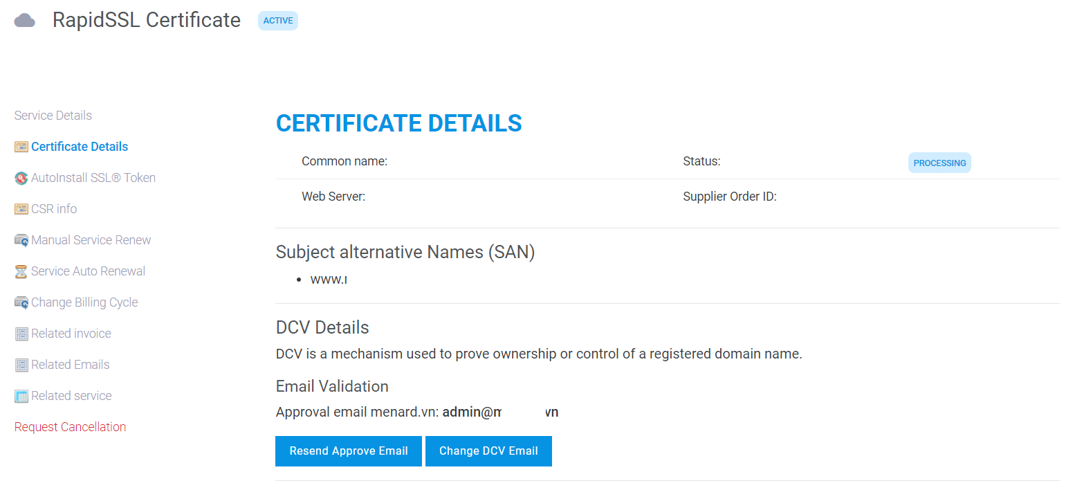 Certificate details