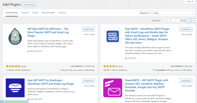 Tìm từ khóa SMTP, chọn Install Now