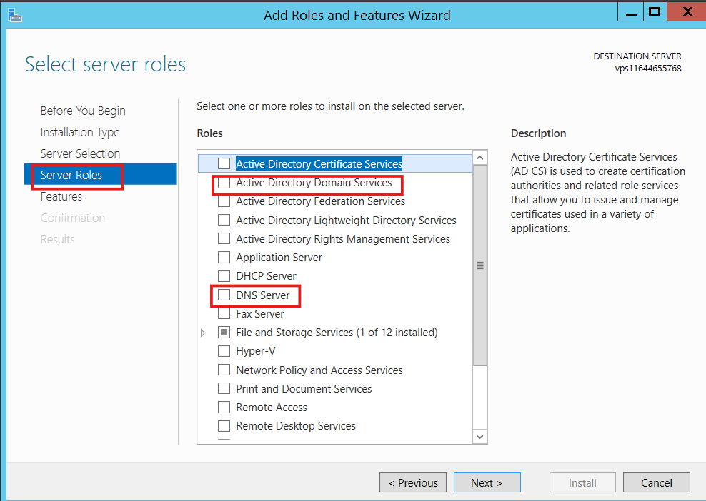 Chọn Active Directory Domain Services và DNS Server