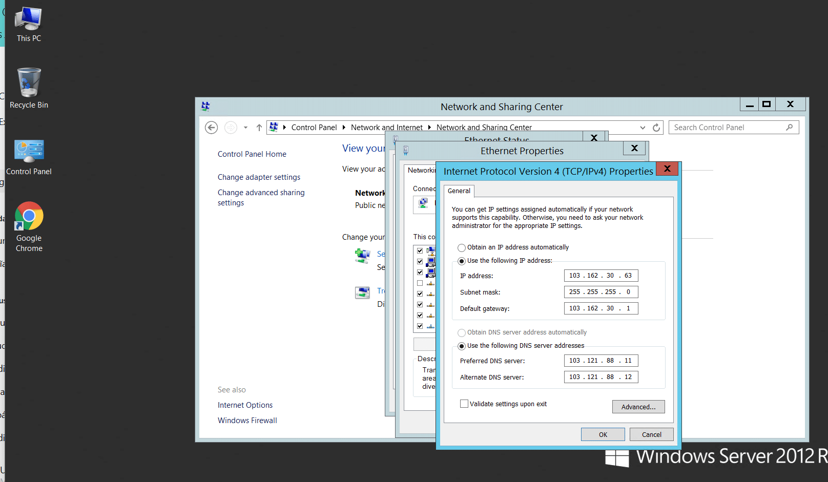 Chuẩn bị hai máy chủ chạy Windows Server và đặt IP tĩnh