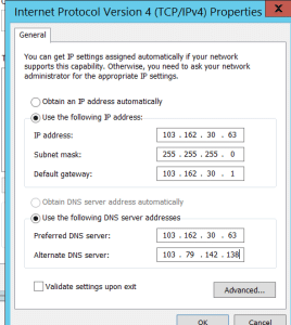 Đặt địa chỉ DNS trên DC1