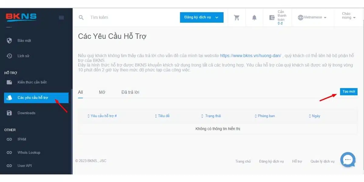 Gửi ticket yêu cầu hỗ trợ của khách hàng