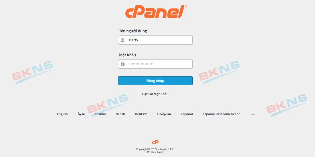 Đăng nhập tài khoản quản trị Hosting