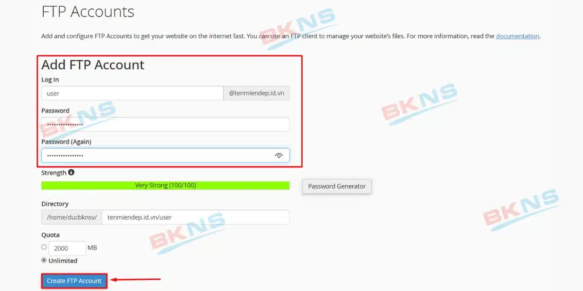 Tạo FTP Account