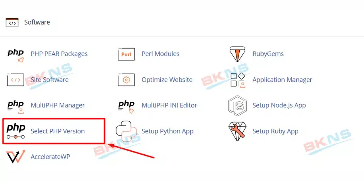 Chọn Select PHP Version