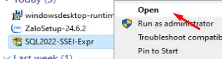 Chọn file SQL2022-SSEI-Expr.exe và nhấn Open