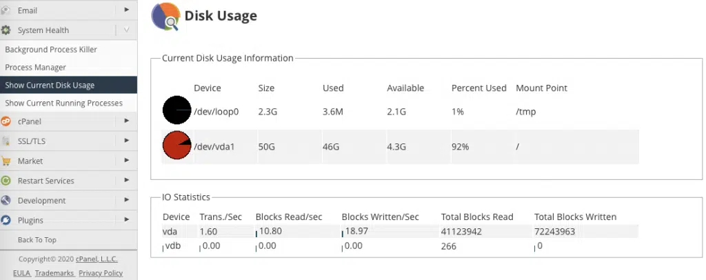 Cpanel full disk 