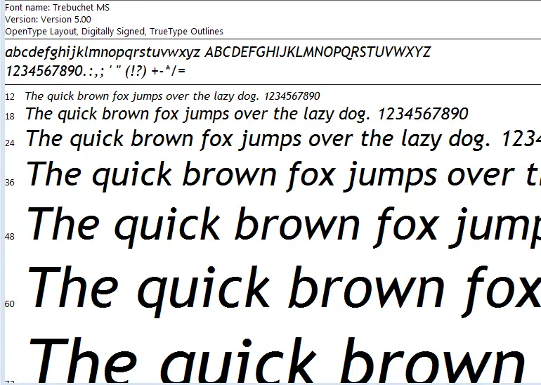 Font chữ thiết kế web Trebuchet MS cho website