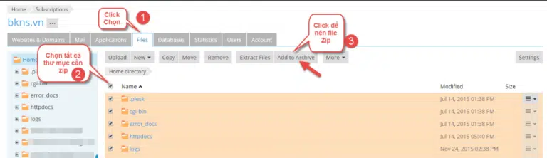 Hướng dẫn backup code nén ZIP Plesk 12