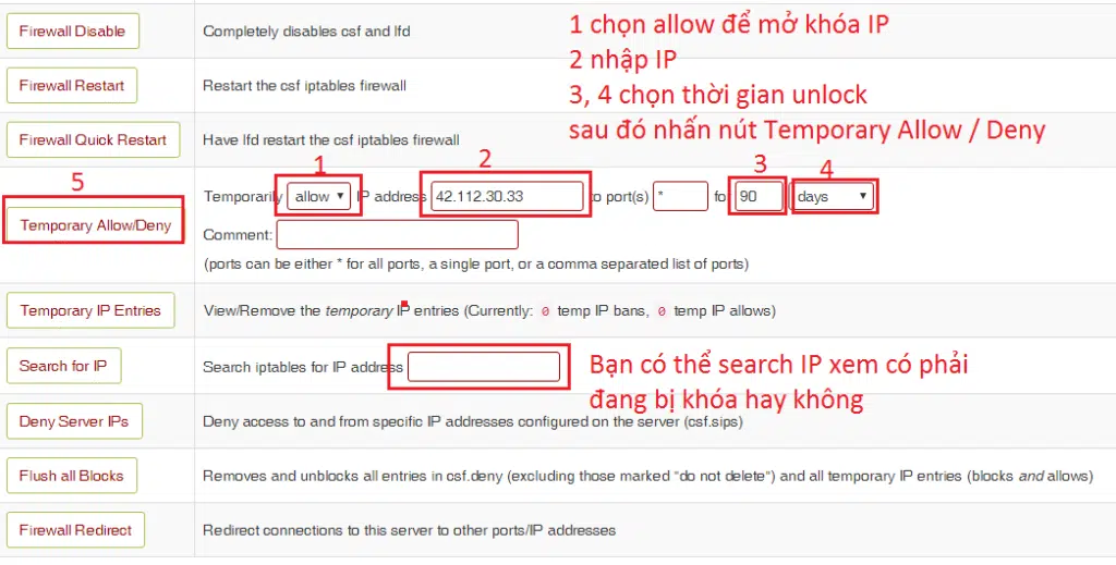 Để kiểm tra và mở khóa 1 IP nào đó, click Search for IP