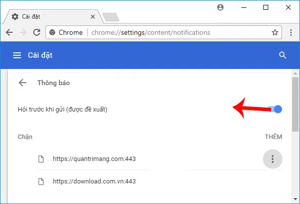 Chặn thông báo từ trang web trên trình duyệt Chrome