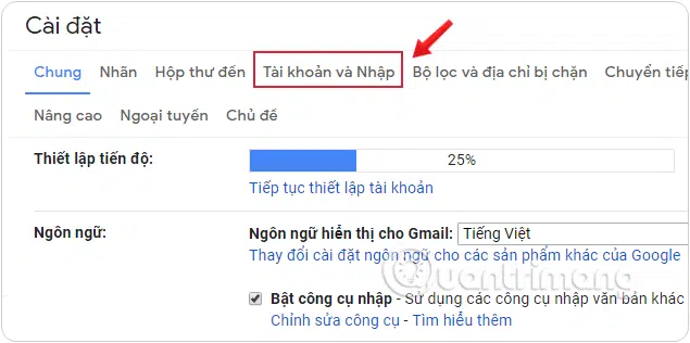 Chọn mục “Tài khoản và nhập”