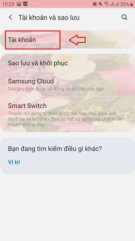 chọn "tài khoản"