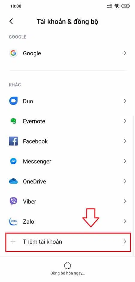Chọn “Thêm tài khoản”