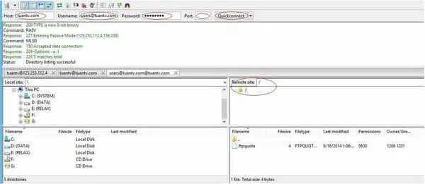 Đăng nhập Filezilla bằng tài khoản thường