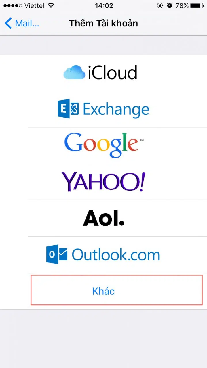 Tại mục Thêm tài khoản bấm chọn Khác