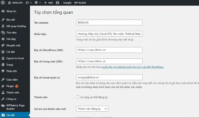 Hướng dẫn đổi tên miền WordPress trên bảng quản trị