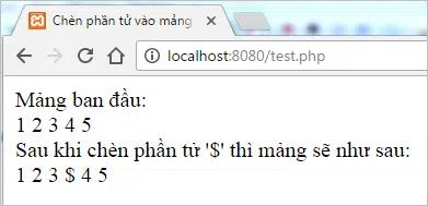 Kết quả sau khi thêm phần tử vào mảng php