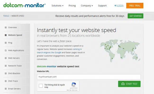 Kiểm tra tốc độ website bằng công cụ Dotcom Monitor