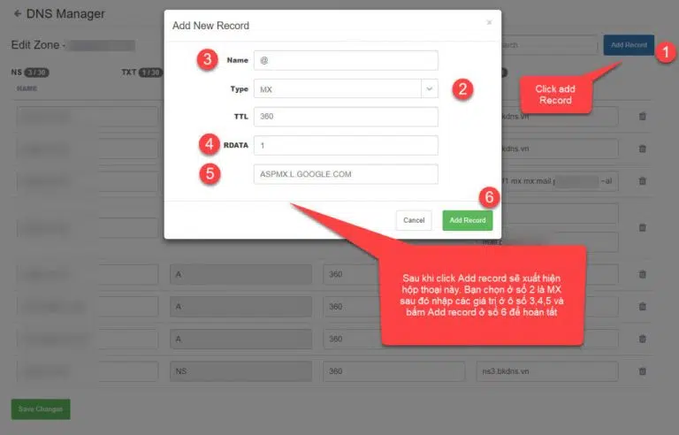 Hướng dẫn trỏ bản ghi MX của Google