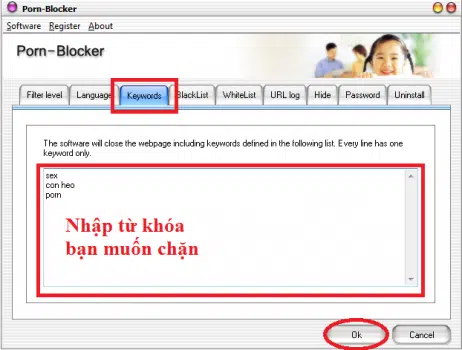 Nhập những từ khóa nhạy cảm bạn muốn chặn