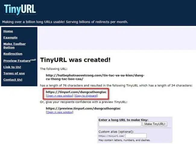 Rút gọn link Tinyurl 2