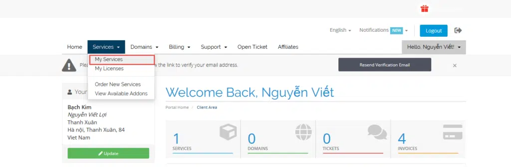 Đăng nhập vào website