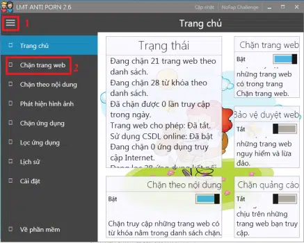 sử dụng phần mềm chặn web LMT Anti Porn bước 4