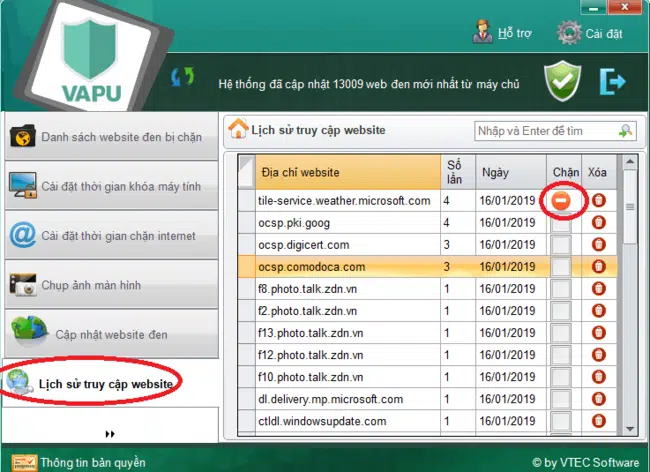sử dụng phần mềm chặn web VAPU bước 10