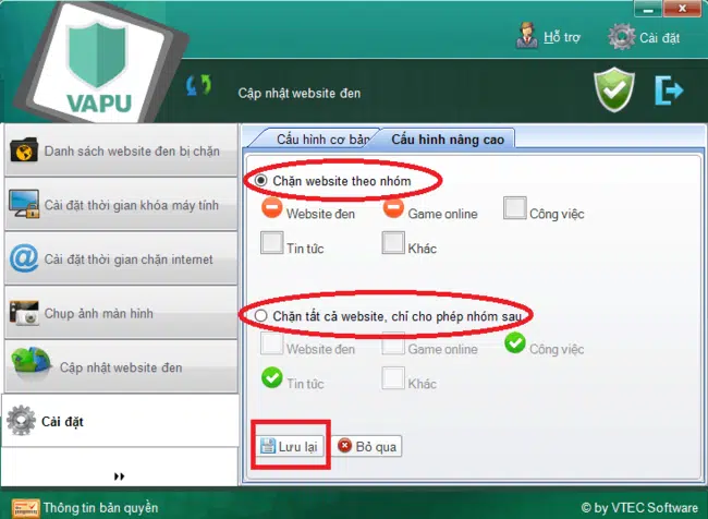 sử dụng phần mềm chặn web VAPU bước 4
