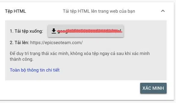 Xác minh với tệp HTML