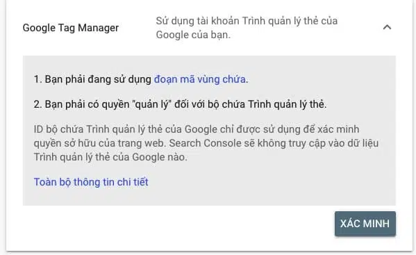 Xác minh bằng Google tag manager 