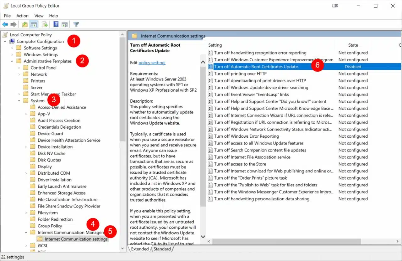 Internet Communication settings