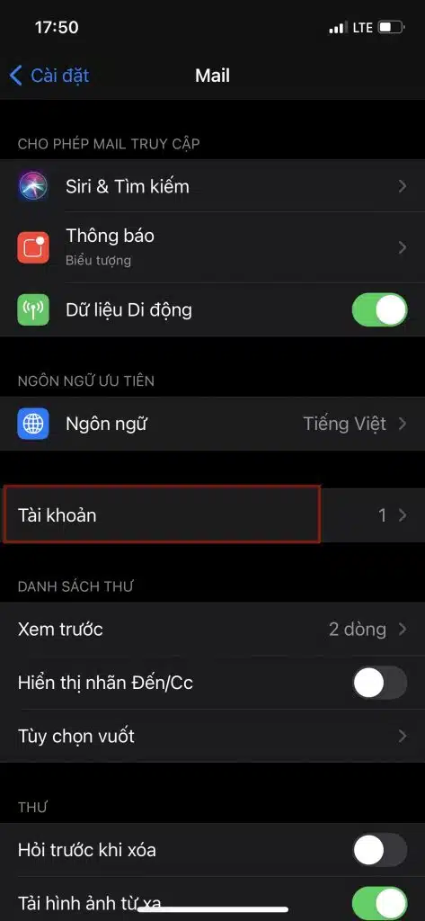 Bạn click vào mục tài khoản