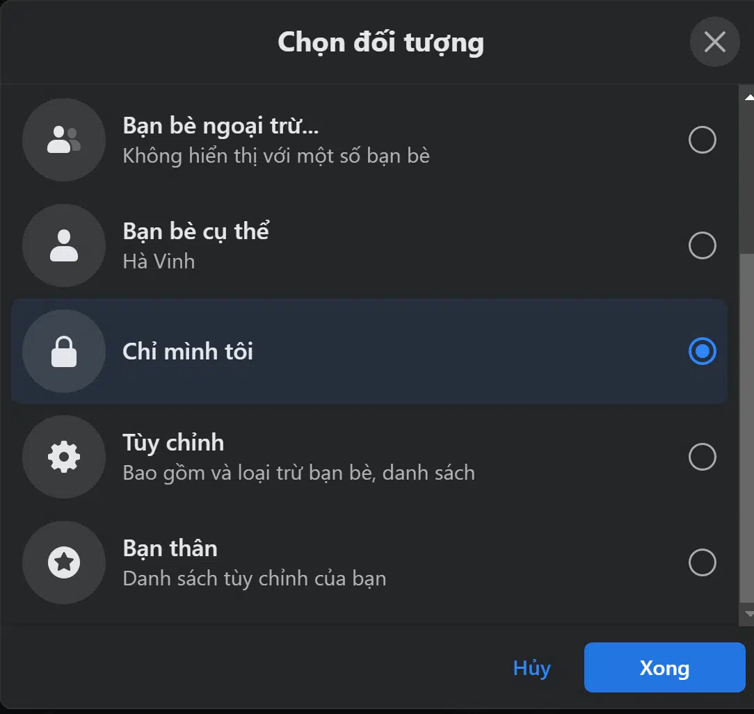 Chọn Chế độ chỉ mình tôi