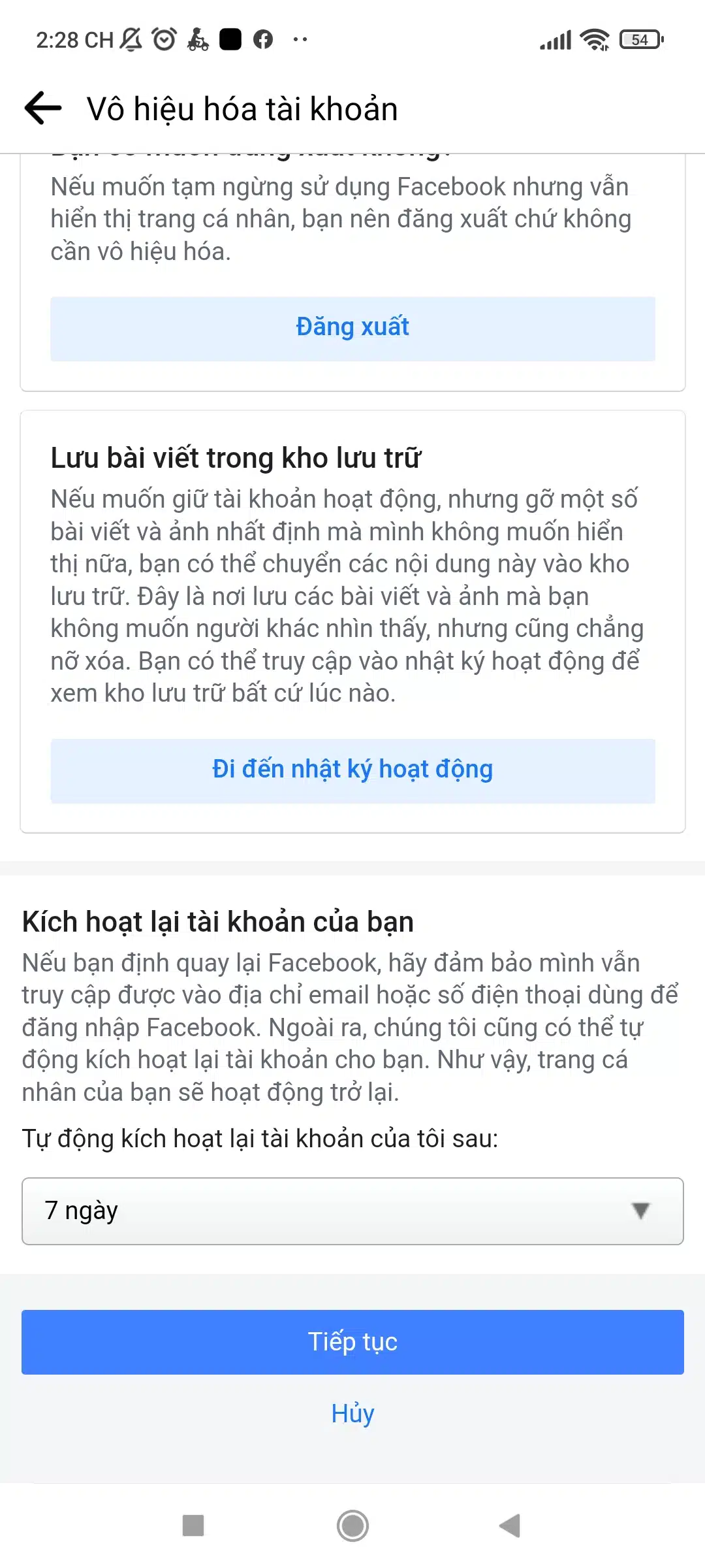 chọn ngày kích hoạt lại