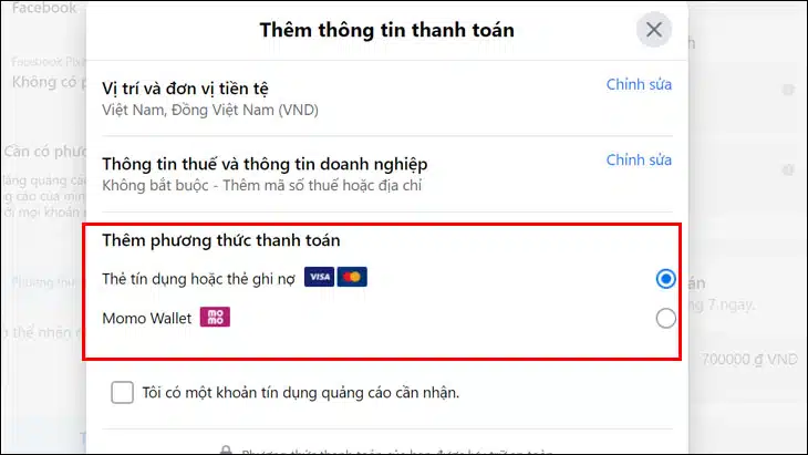 thanh toán để tạo tài khoản