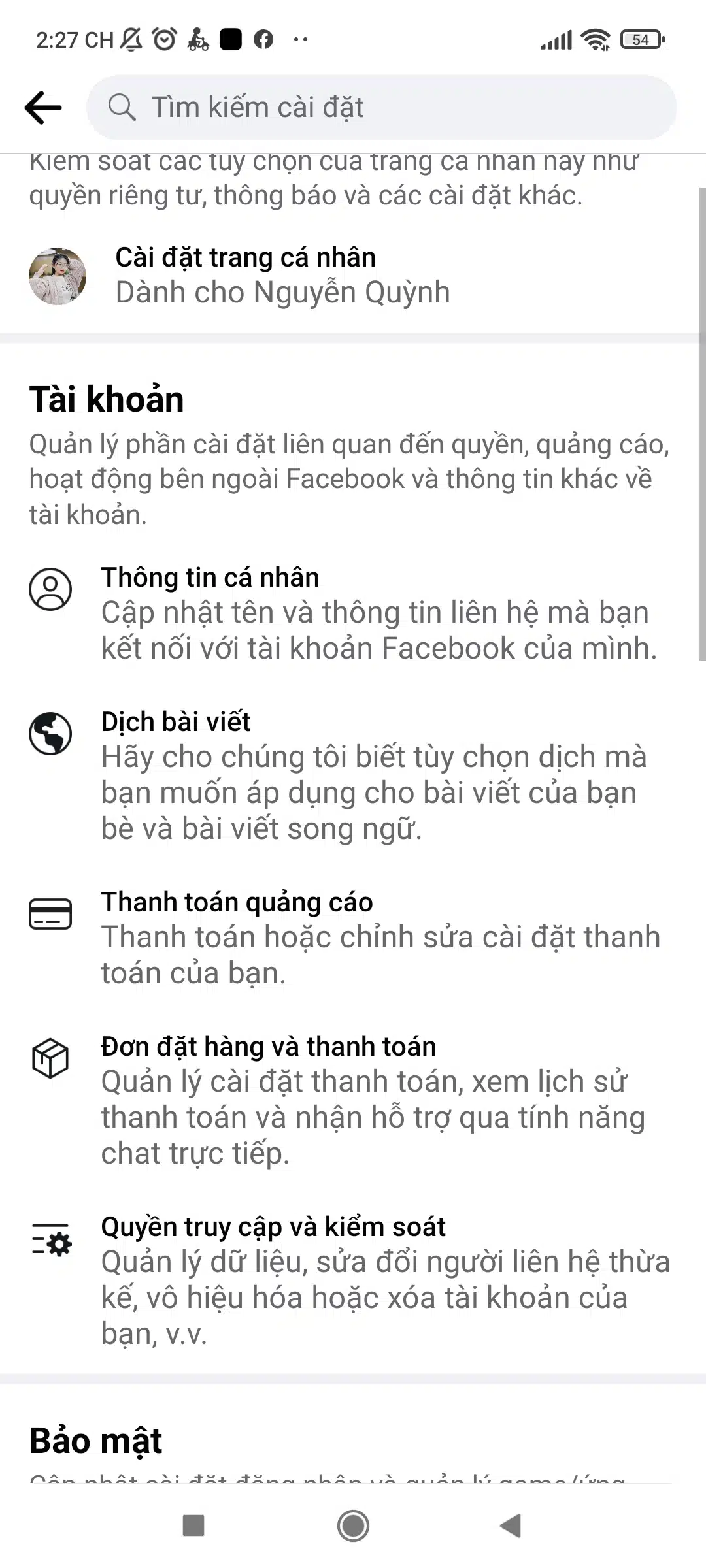 truy cập thông tin cá nhân